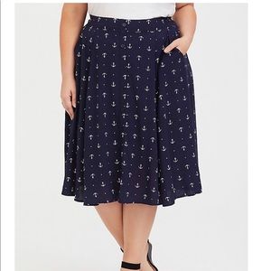 Torrid Navy Anchor Print Button Midi Skirt Size 1